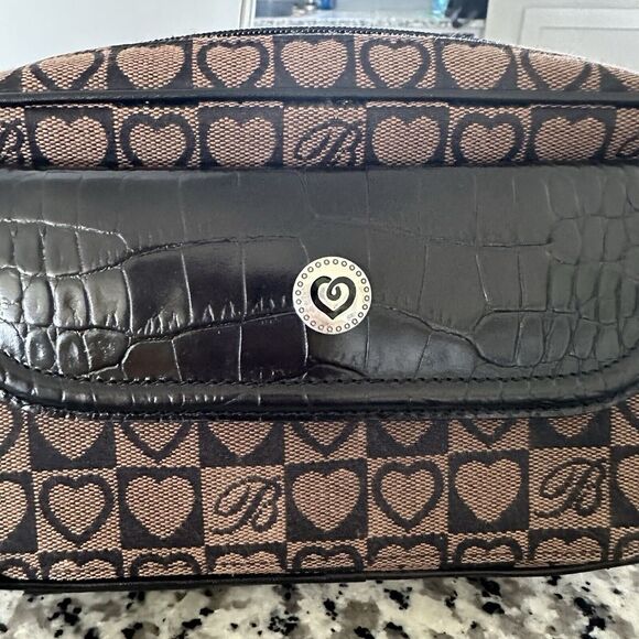 Brighton Crossbody‎ Womens Heart Canvas Leather Crossbody Brown Black - Picture 6 of 16